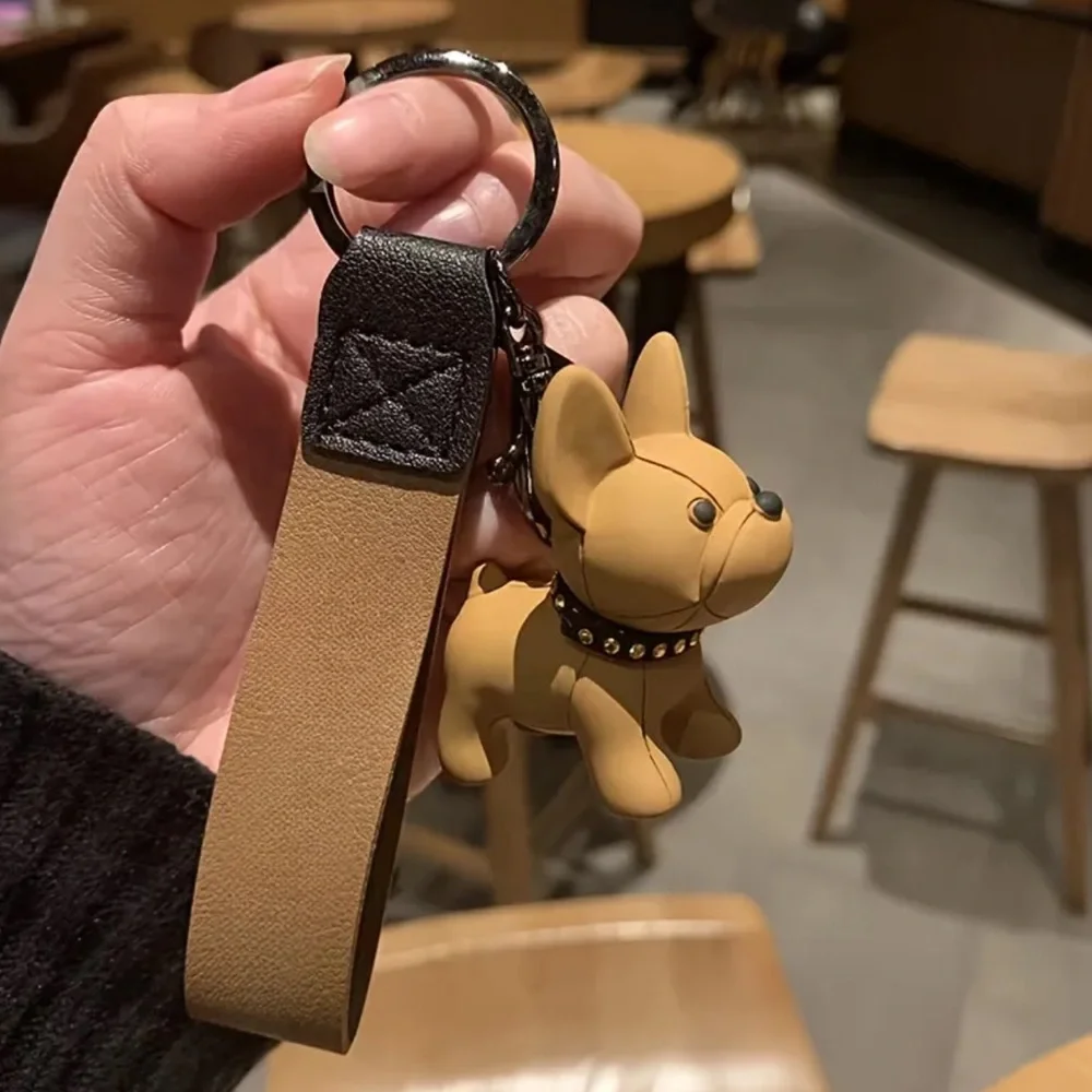 Brown Dog Keychain with Black Studded Collar, NEW, Adorable